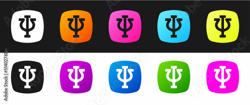 Set Psychology icon isolated on black and white background. Psi symbol. Mental health concept, psychoanalysis analysis and psychotherapy. Vector