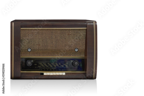 front view brown and black wooden radio on white background, object, fashion, music, technology, copy space