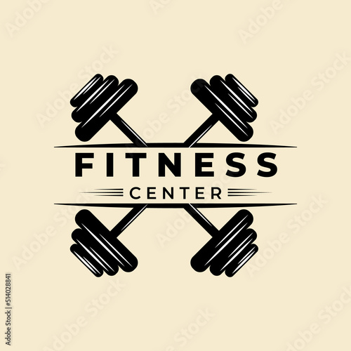 fitness center dumbbell gym logo vintage design vector illustration