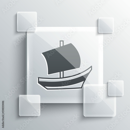 Grey Egyptian ship icon isolated on grey background. Egyptian papyrus boat. Square glass panels. Vector