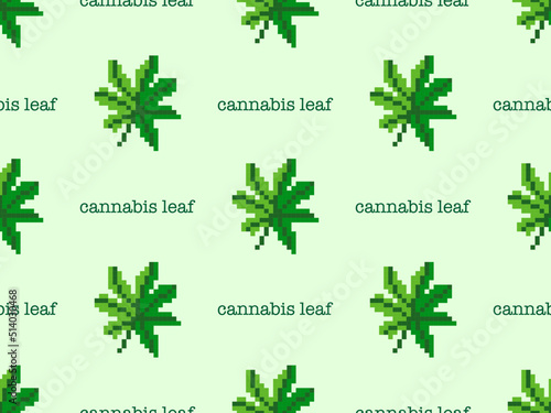 Cannabis cartoon character seamless pattern on green background. Pixel style