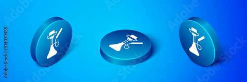 Isometric Hookah icon isolated on blue background. Blue circle button. Vector