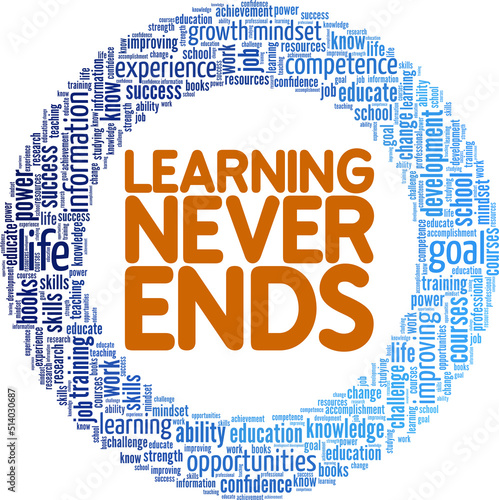 Learning Never Ends word cloud conceptual design isolated on white background.