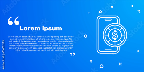 White line Online poker table game icon isolated on blue background. Online casino. Vector