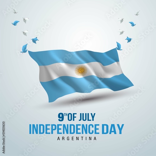happy independence day Argentina. 3d flag with dove. vector illustration design