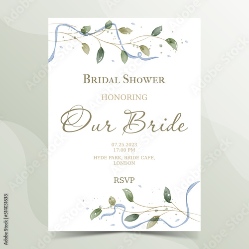 Bridal Shower invitation postcard in rustic style. Greenery Watercolor Floral template card design.