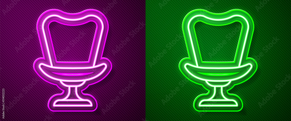 Glowing neon line Armchair icon isolated on purple and green background. Vector Glowing neon line Armchair icon isolated on purple and green background. Vector