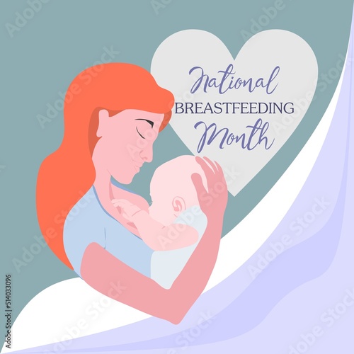 Young european woman breastfeeding her newborn baby holding and nursing him in hands. Lactation concept. Breast feeding week or month clip art. Child drinks milk from the female breast.European mother