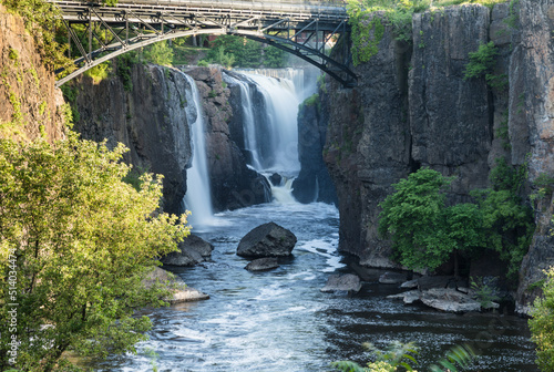 Cascading waterfall in the Paterson Great Falls National Historical Park in Paterson, New Jersey