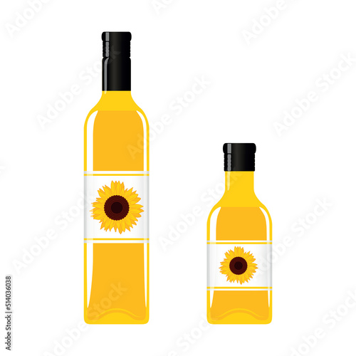 big and small glass bottle with sunflower oil isolated on white