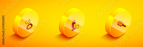 Set Isometric Aftershave, Shaving gel foam and Hairbrush icon. Vector