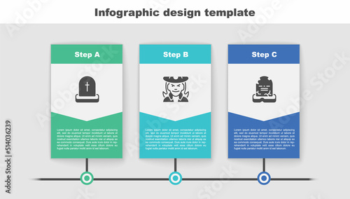 Set Tombstone with RIP written, Witch and . Business infographic template. Vector