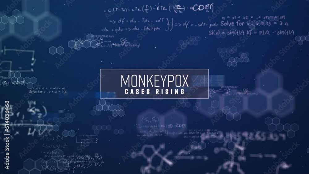 Animation of monkeypox text and data processing over blue background Animation of monkeypox text and data processing over blue background