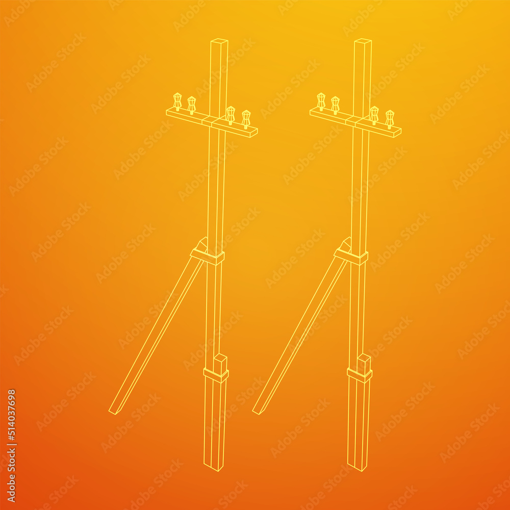 Electrical transmission tower pylon. Wireframe vector illustration Electrical transmission tower pylon. Wireframe vector illustration