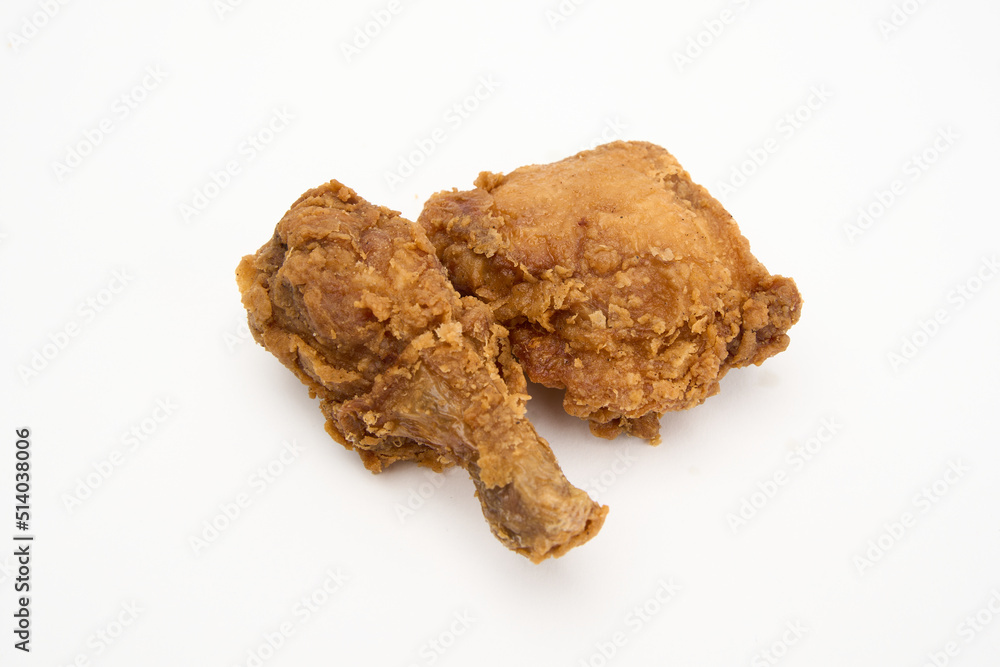 fried chicken Dark meat (Chicken Drumstick and Chicken Thigh) isolated on white fried chicken Dark meat (Chicken Drumstick and Chicken Thigh) isolated on white