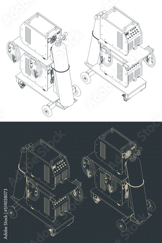 Welding machines on the welding cart isometric drawings