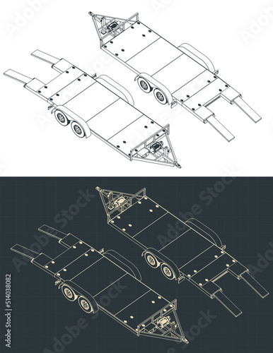 Car trailer isometric blueprints
