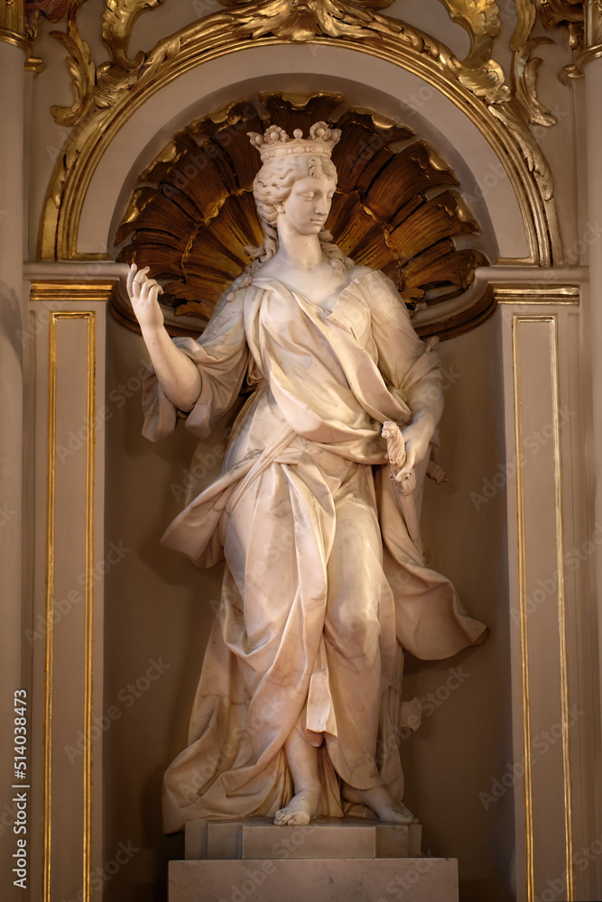 Russia, St. Petersburg, Hermitage, June 14, 2022 - Ancient Roman statue of a woman made of white marble