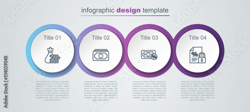 Wallpaper Mural Set line Money bag and coin, Stacks paper money cash, percent and Finance document lock. Business infographic template. Vector Torontodigital.ca