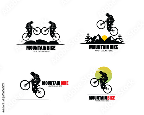 Print op canvas Mountain bike logo silhouette collection set