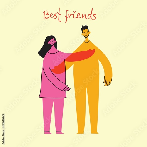 Background with happy diverse hugging people. Concept of friendship day, unity. Celebration or congratulation of multiracial friends.
