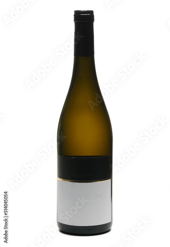 Bottle of wine with empty label isolated on white