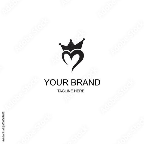 Simple love Elegant Initial Letter Type M Logo  Sign Symbol Icon with crown