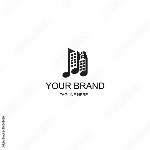 M logo with building and music symbol