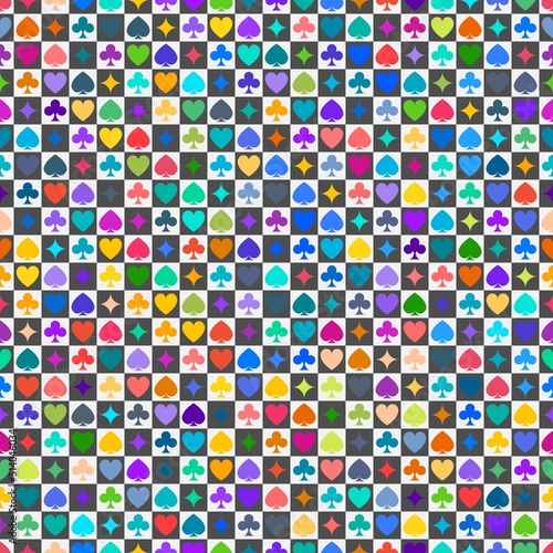 Vector playing cards suits seamless patterns. Backgrounds card suits