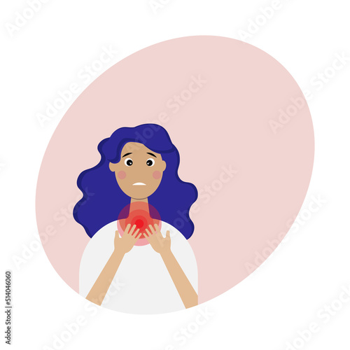 The woman has a severe sore throat and cough.