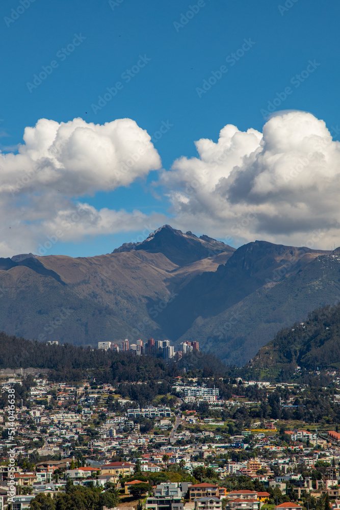 Rucu Pichincha volcano on a summer morning seen from the Tumbaco valley.