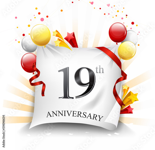 19 years anniversary vector illustration, banner, card
