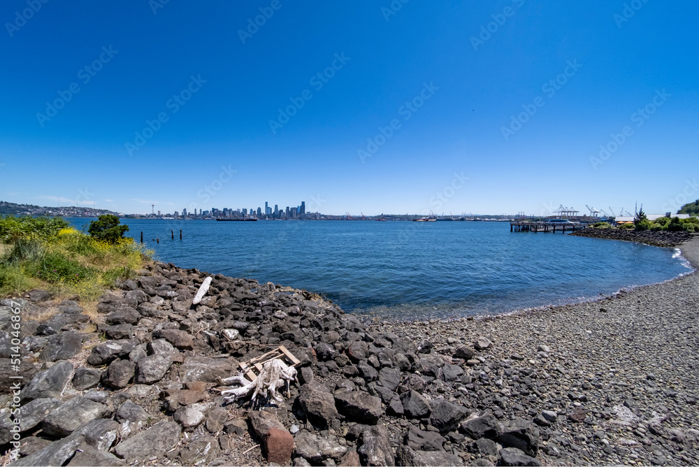 Rocky beach across Elliott Bay from Seattle