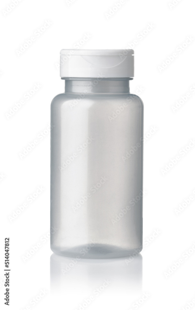 Front view of silver colored translucent plastic bottle Front view of silver colored translucent plastic bottle