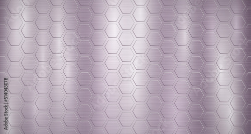 Abstract metallic background in purple colors with highlights and a voluminous convex hexagonal plates