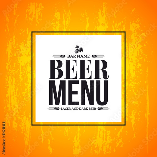 Beer menu on a retro grunge style design yellow background