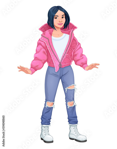 Street fashion girl. Vector...