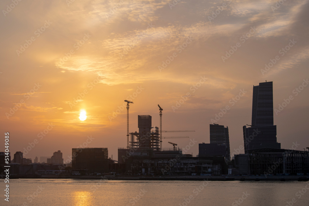 Sunset over Huangpu river in Shanghai city