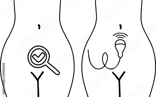 Gynecology check up. Medical exam. Gynecology ultrasound. Thin line icon.