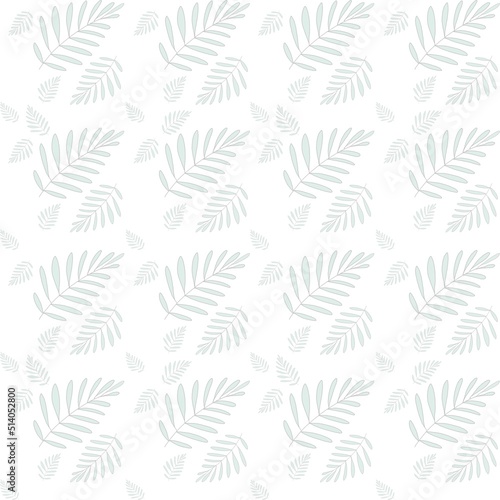 Seamless pattern of green fern leaves, hand-drawn. endless pattern, flat illustration for printing on fabric, textiles, packaging paper and web resources