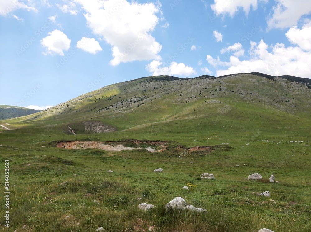 Mountain Bjelasnica landscape with meadows, rocks and sky, Bosnia and Herzegovina