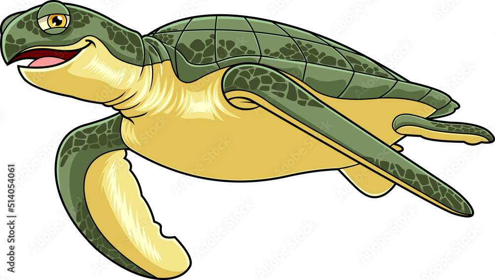 Green Sea Turtle Cartoon Character. Vector Hand Drawn Illustration ...