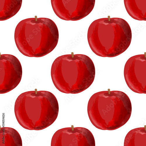 Seamless pattern with Illustration red apples on a white background