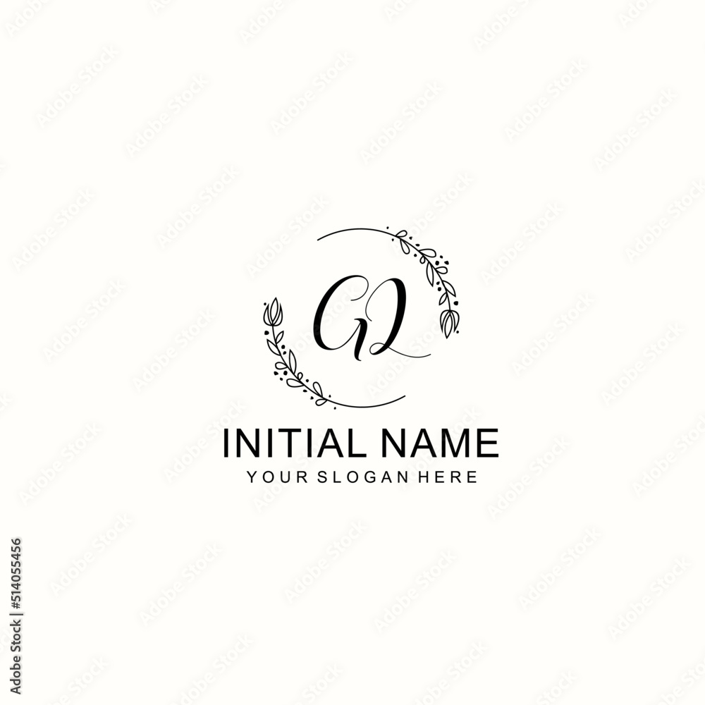 Initial letter GL handwriting with floral frame template Initial letter GL handwriting with floral frame template