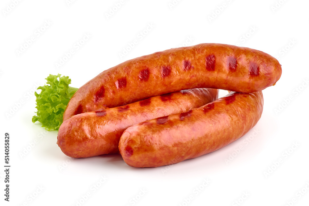 Roasted sausages bbq, isolated on white background. Roasted sausages bbq, isolated on white background.