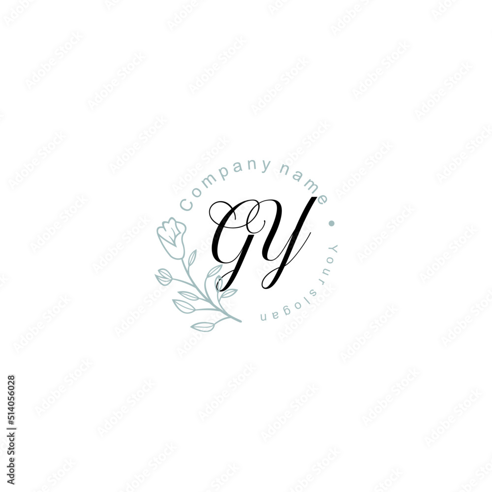 Initial letter GY handwriting with floral frame template