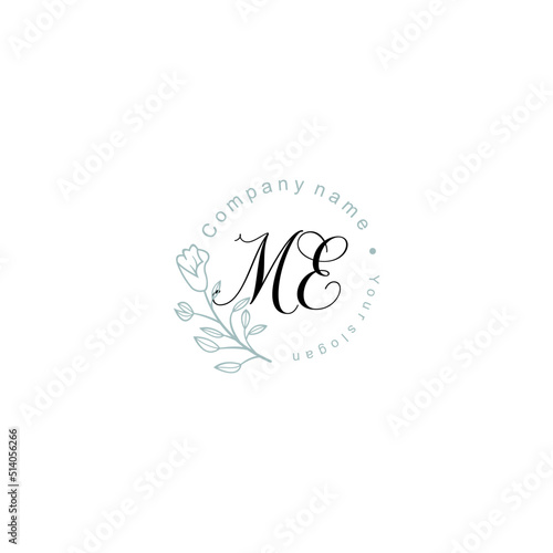 Initial letter ME handwriting with floral frame template