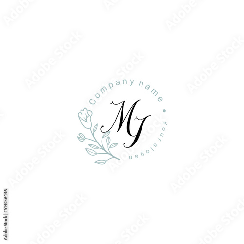 Initial letter MJ handwriting with floral frame template