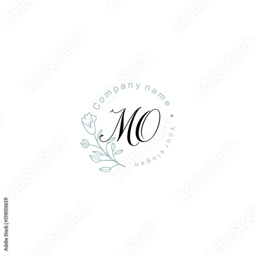 Initial letter MO handwriting with floral frame template