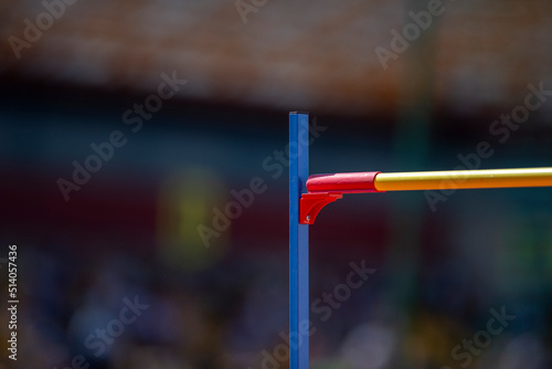 Hight jump competition crossbars on stadium background.  Horizontal sport poster, greeting cards, headers, website